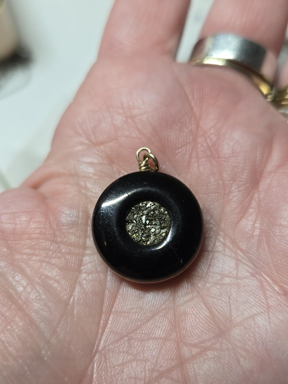 Antique Victorian fob pendant Scottish Cannel Coal With inlay Of Pyrite